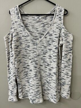 LNA Cold-Shoulder V-Neck Knit Sweater Top Sz M
